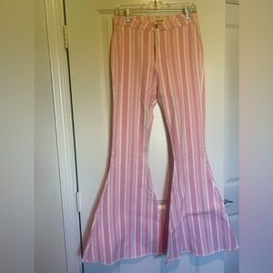 NEW Peach Love California High Rise Extreme Flare Jeans Pink Stripe